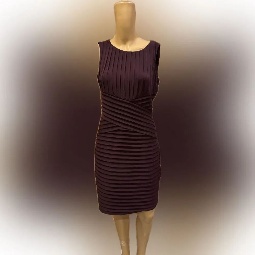 Calvin Klein Purple Sleeveless Geo Pleated Dress Sz 10P